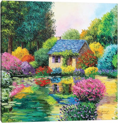 Little House In The Wood Canvas Art Print - Pond Art