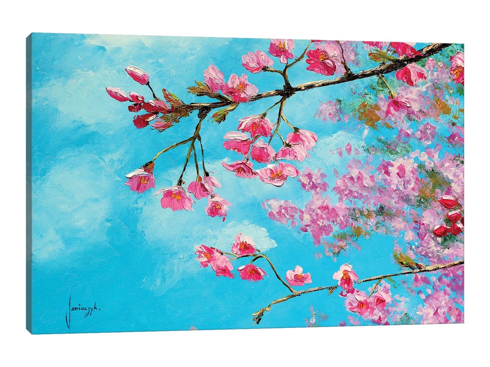 Cherry Blossom Blue Canvas Wall Art by Jean-Marc Janiaczyk | iCanvas