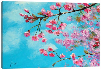 Cherry Blossom Blue Canvas Art Print - Jean-Marc Janiaczyk