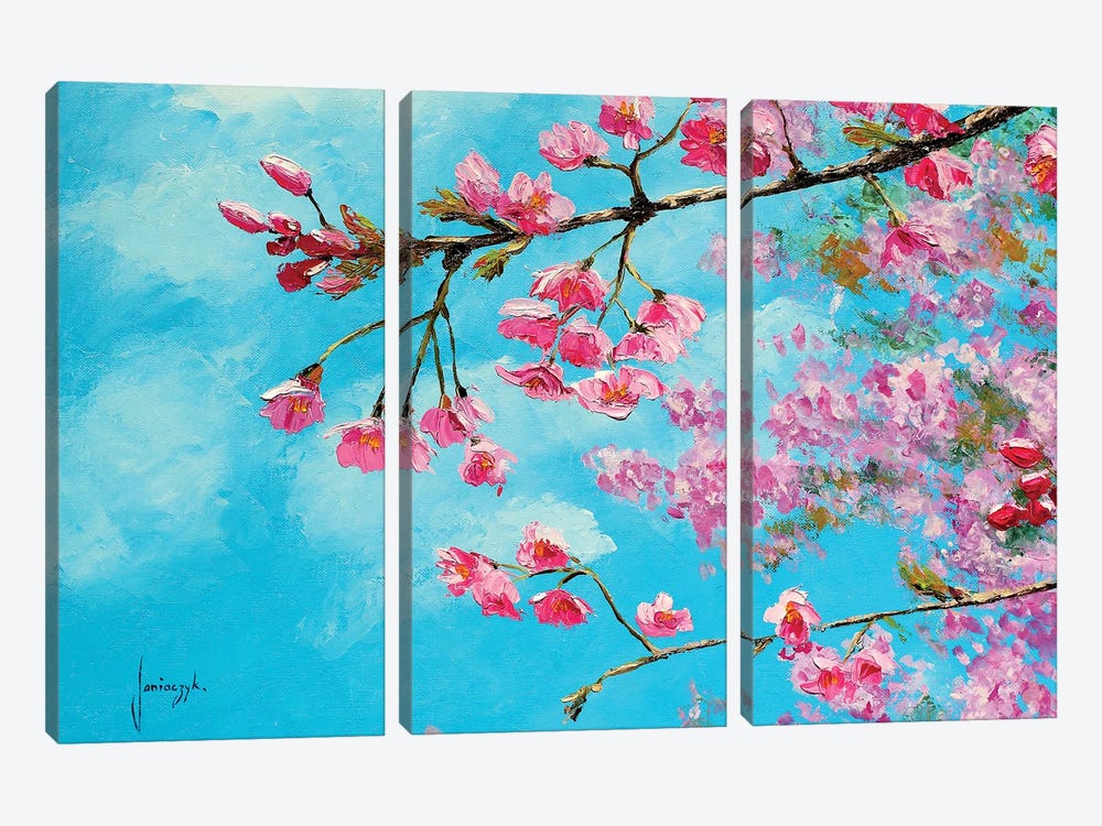 Cherry Blossom Blue by Jean-Marc Janiaczyk 3-piece Canvas Wall Art