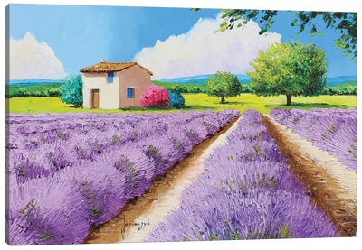 House With Blue Shutters In Provence Canvas Art Print - Rhode Island Art