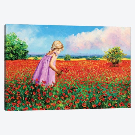 Little Girl Gathering Poppies Canvas Print #JMJ9} by Jean-Marc Janiaczyk Canvas Artwork