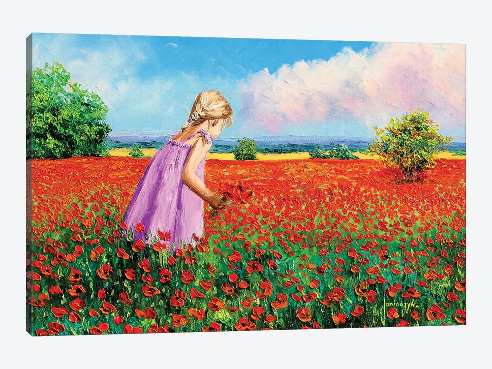 Little Girl Gathering Poppies by Jean-Marc Janiaczyk 1-piece Canvas Wall Art