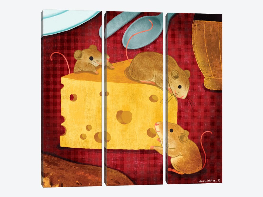 Little Mouses And Cheese by Juliana Motzko 3-piece Canvas Art Print