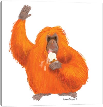 Orangutan Eating An Ice Cream Canvas Art Print - Orangutans