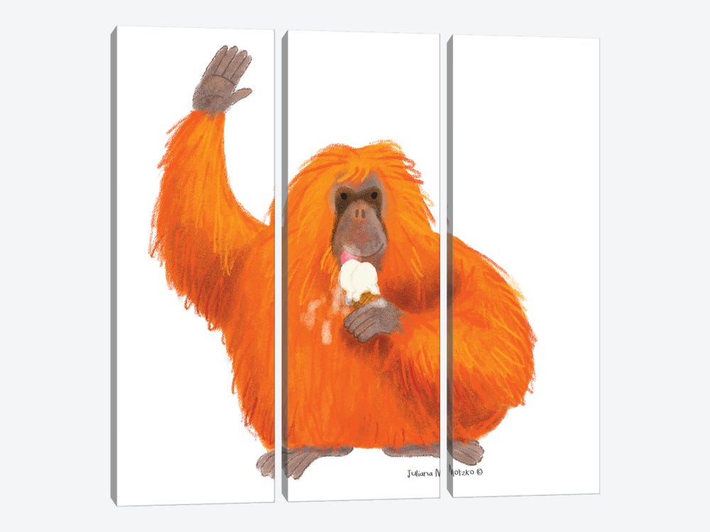 Orangutan Eating An Ice Cream by Juliana Motzko 3-piece Canvas Print