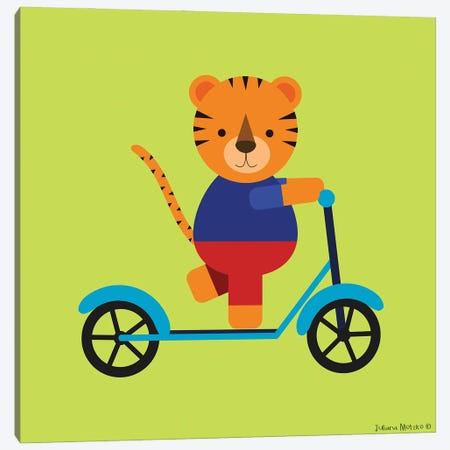 Little Tiger On A Scooter Canvas Print #JMK10} by Juliana Motzko Canvas Art Print