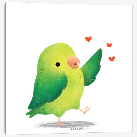 Parrotlet Bird With Hearts Canvas Print #JMK112} by Juliana Motzko Canvas Art Print