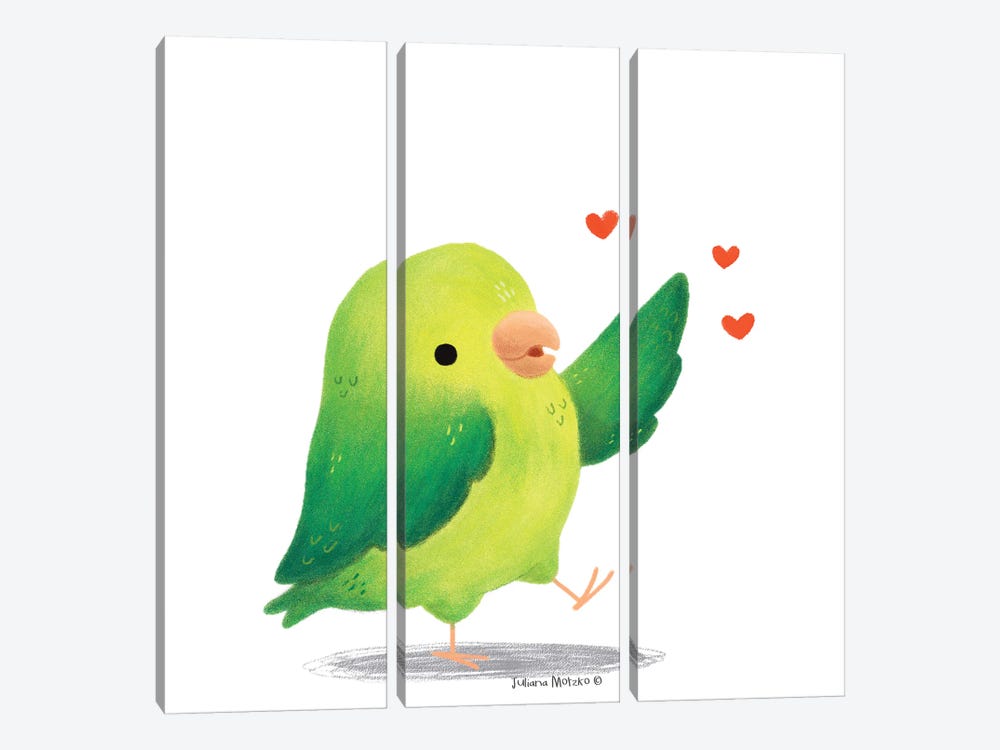Parrotlet Bird With Hearts by Juliana Motzko 3-piece Canvas Wall Art