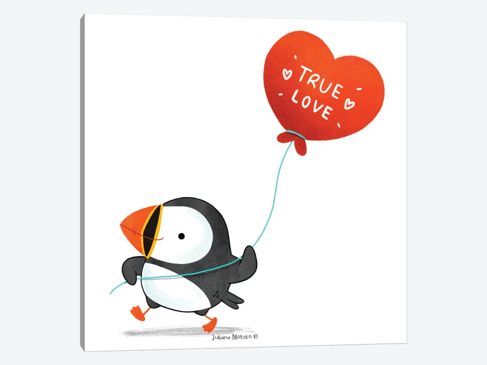 Puffin Bird With True Love Heart Balloon by Juliana Motzko 1-piece Art Print