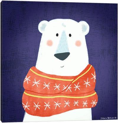 Polar Bear With Scarf Canvas Art Print - Juliana Motzko