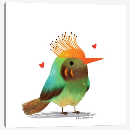 Rufous Crested Coquette Bird With Hearts Canvas Print #JMK124} by Juliana Motzko Canvas Print