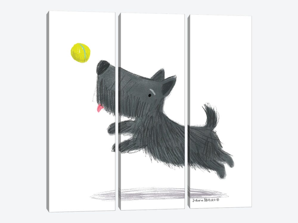 Scottish Terrier Dog Playing With A Ball by Juliana Motzko 3-piece Canvas Wall Art