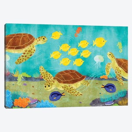 Sea Turtles And Ocean Friends Canvas Print #JMK128} by Juliana Motzko Canvas Wall Art