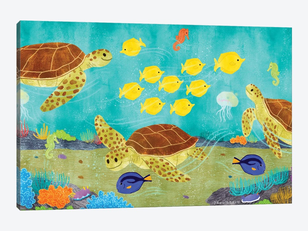 Sea Turtles And Ocean Friends by Juliana Motzko 1-piece Canvas Print