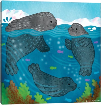 Seals Family Canvas Art Print - Seal Art