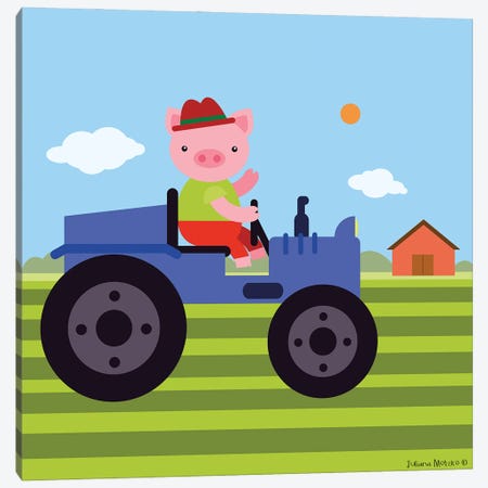 Pig Driving A Tractor In The Farm Canvas Print #JMK12} by Juliana Motzko Canvas Print