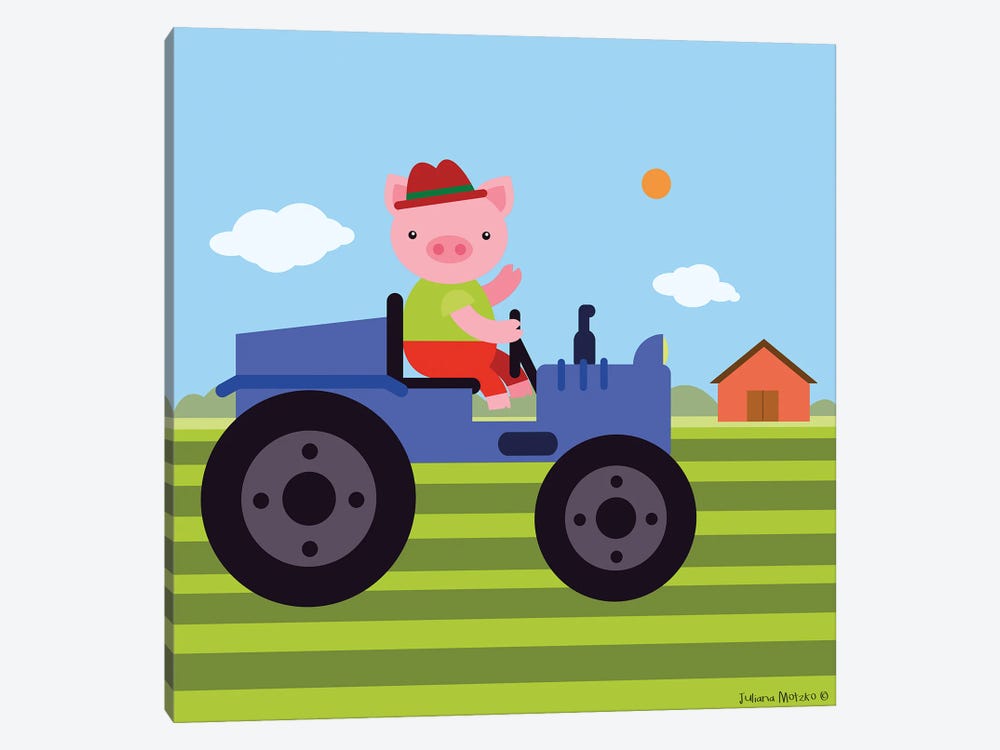 Pig Driving A Tractor In The Farm by Juliana Motzko 1-piece Canvas Wall Art