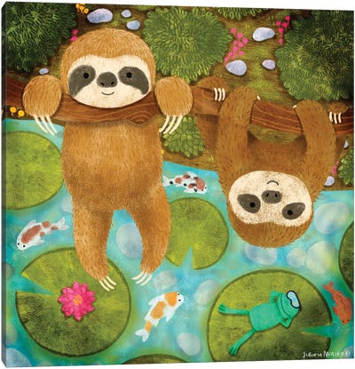 Sloths Happy Day Canvas Art Print - Frog Art