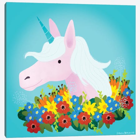 Unicorn With Flowers Canvas Print #JMK150} by Juliana Motzko Art Print
