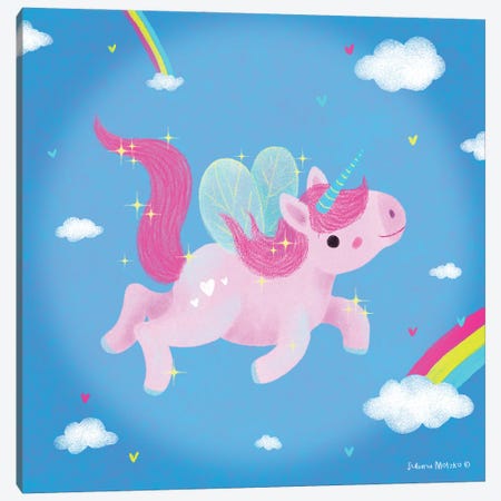 Very Cute Unicorn Flying In The Sky Canvas Print #JMK153} by Juliana Motzko Canvas Print
