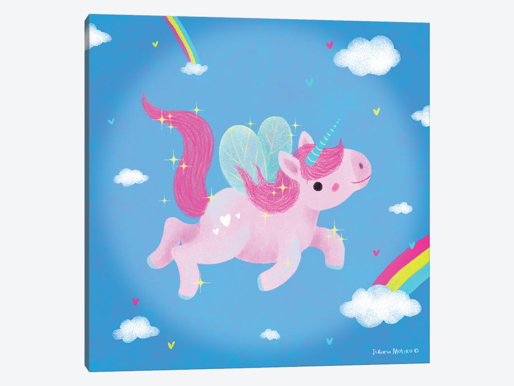 Very Cute Unicorn Flying In The Sky by Juliana Motzko 1-piece Art Print