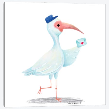 White Ibis With A Love Letter Canvas Print #JMK156} by Juliana Motzko Canvas Artwork