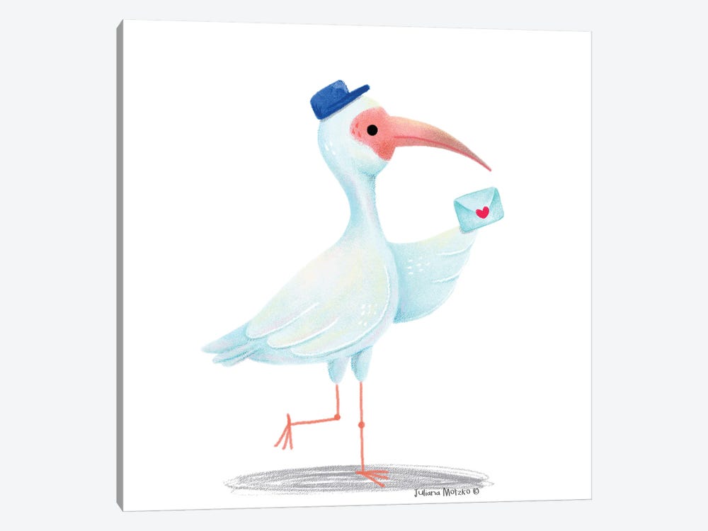 White Ibis With A Love Letter by Juliana Motzko 1-piece Canvas Wall Art