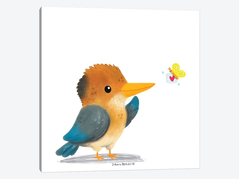 Yellow Billed Kingfisher And Butterfly With Love Note by Juliana Motzko 1-piece Art Print