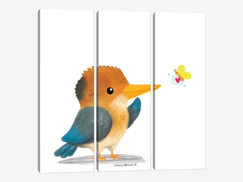 Yellow Billed Kingfisher And Butterfly With Love Note by Juliana Motzko 3-piece Art Print
