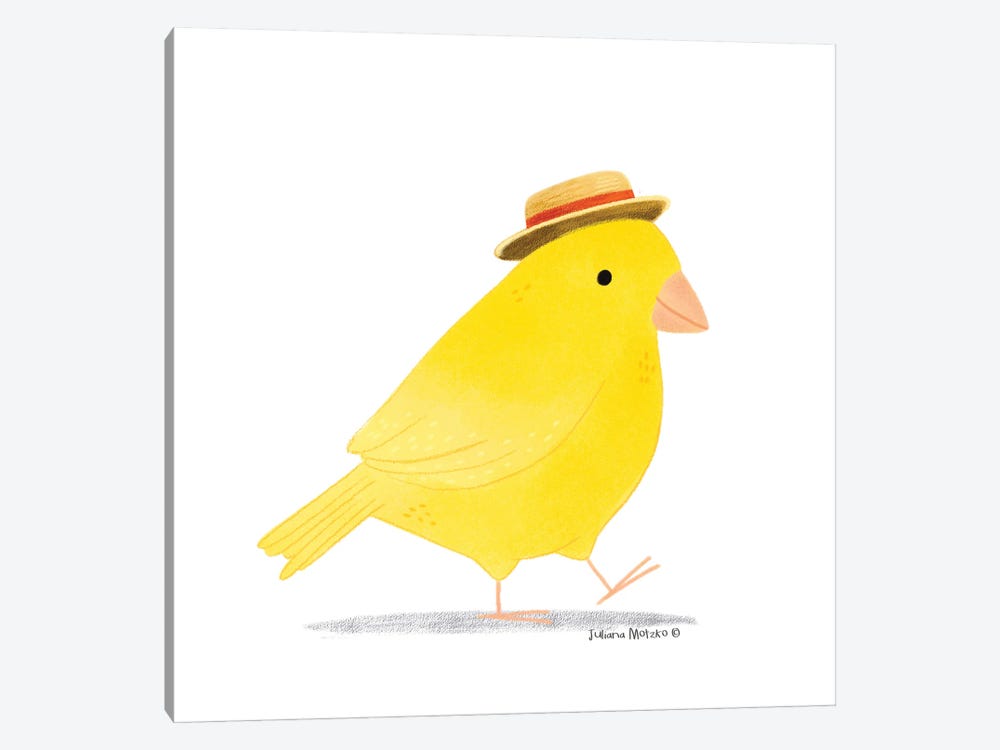 Yellow Canary Bird With Hat by Juliana Motzko 1-piece Canvas Wall Art