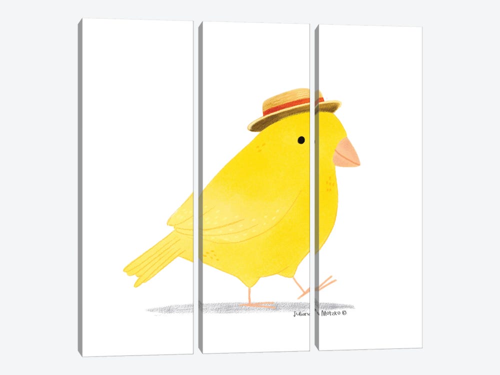 Yellow Canary Bird With Hat by Juliana Motzko 3-piece Canvas Art