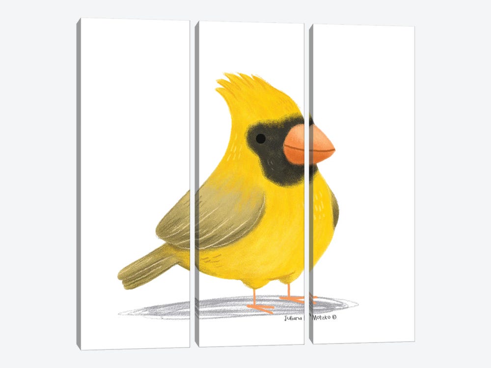 Yellow Cardinal Bird by Juliana Motzko 3-piece Canvas Print