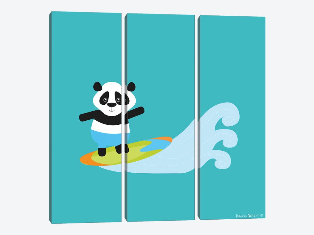 Surf Panda Bear by Juliana Motzko 3-piece Canvas Print