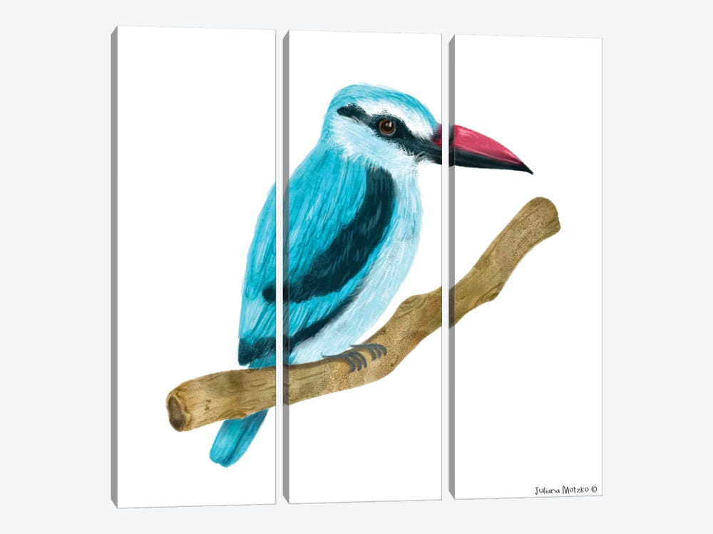 Woodland Kingfisher by Juliana Motzko 3-piece Canvas Art Print