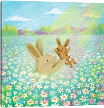 Bunny Family In Spring Canvas Art Print - Juliana Motzko