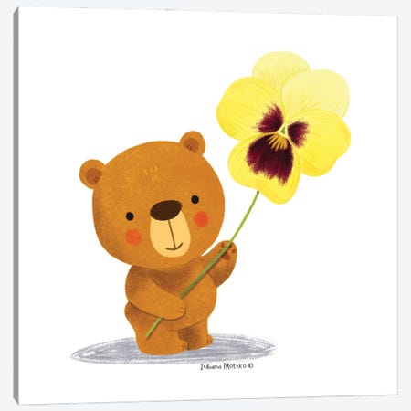Bear With Pansy Flower Canvas Print #JMK173} by Juliana Motzko Canvas Art Print