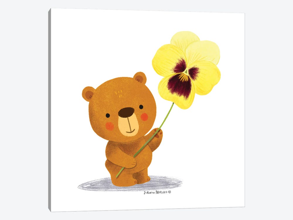 Bear With Pansy Flower by Juliana Motzko 1-piece Canvas Print