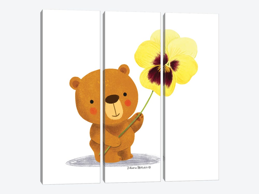 Bear With Pansy Flower by Juliana Motzko 3-piece Art Print