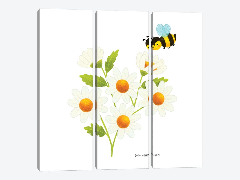 Daisies And Bee by Juliana Motzko 3-piece Canvas Print