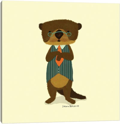 Mr Otter With Glasses Canvas Art Print - Juliana Motzko