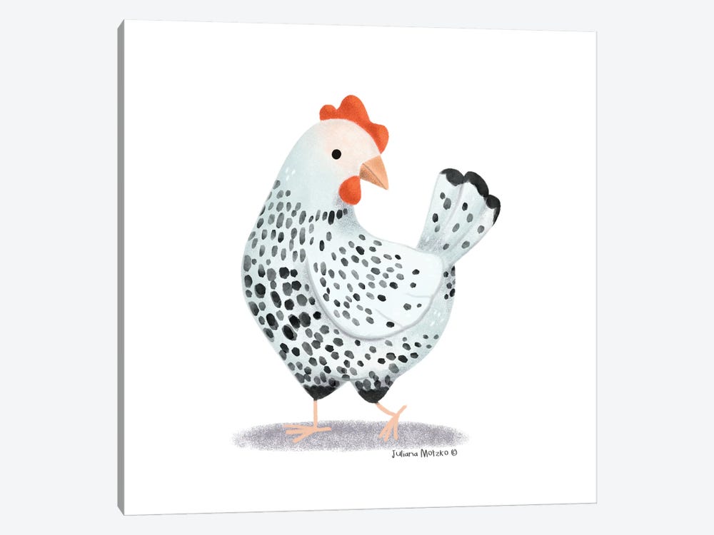 Cute Black And White Chicken by Juliana Motzko 1-piece Canvas Art Print
