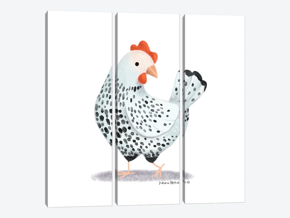 Cute Black And White Chicken by Juliana Motzko 3-piece Art Print