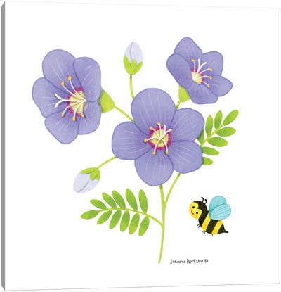 Jacobs Ladder Flowers And Bee Canvas Art Print - Bee Art
