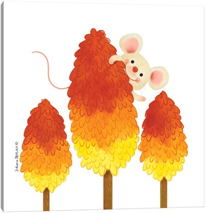 Colorful Flowers And Little Mouse Canvas Art Print - Juliana Motzko