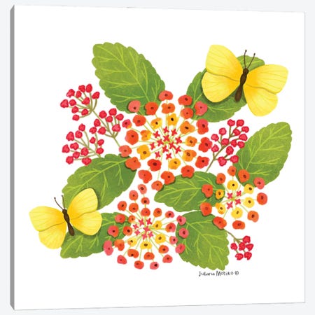 Lantana Flowers And Butterflies Canvas Print #JMK196} by Juliana Motzko Canvas Art