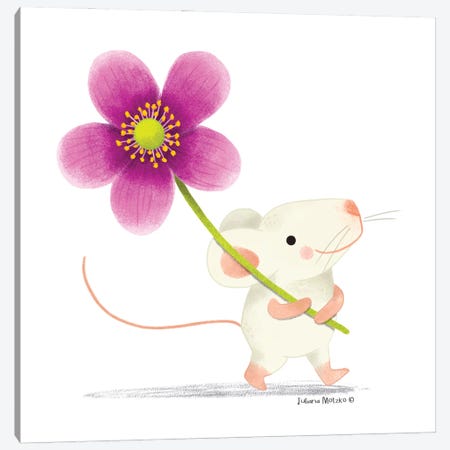 Little Mouse And Anemone Flower Canvas Print #JMK197} by Juliana Motzko Canvas Artwork