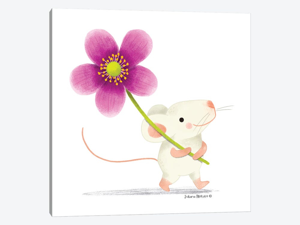 Little Mouse And Anemone Flower by Juliana Motzko 1-piece Canvas Print