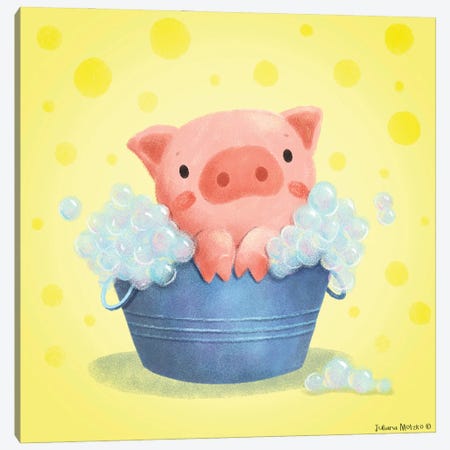 Pig Bubble Bath Time Canvas Print #JMK19} by Juliana Motzko Canvas Art Print