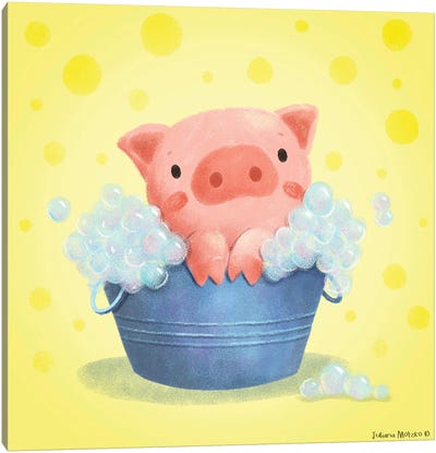 Pig Bubble Bath Time Canvas Art Print - Pig Art